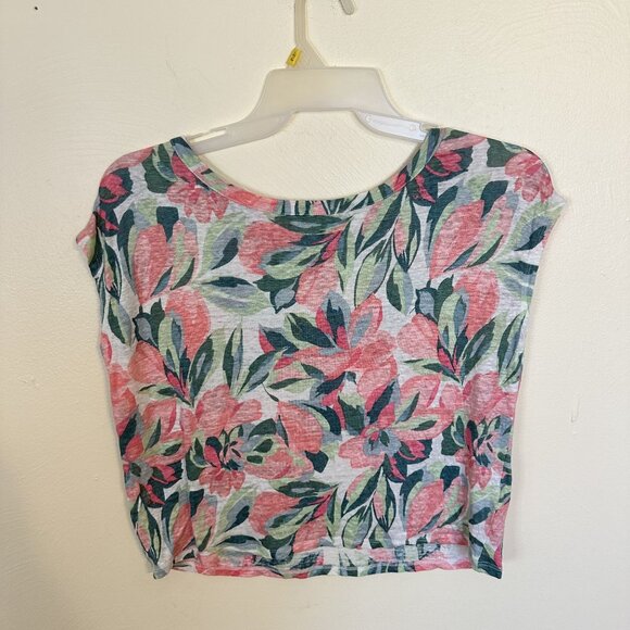 Joie Womens Floral Linen Top Small Lightweight Short Sleeve Multicolor Pink - Picture 5 of 5
